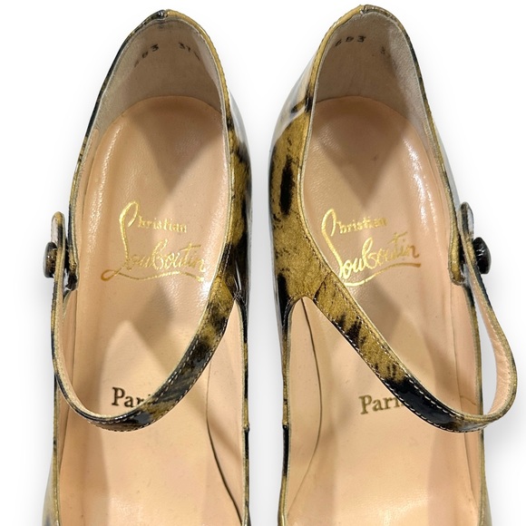 Christian Louboutin Leopard Print Glossy Patent Leather Ankle Strap Pumps - Picture 3 of 9